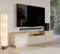 Mobile TV "Manouba" 05, beige/rovere Cremona, 2 ante a battente, 3 scomparti, 1 cassetto, illuminazione a LED, funzione "push-to-open", 176 x 40 x 43 cm