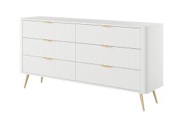 Madia "Sloughia" 02, bianco, effetto cannettato, maniglie e gambe: metallo, 6 cassetti, 81 x 163 x 38 cm