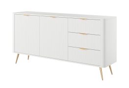 Madia "Sloughia" 03, bianco, frontale cannettato, maniglie e gambe: metallo, 2 ante, 3 cassetti, 4 scomparti, 81 x 163 x 38 cm