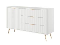 Madia "Sloughia" 04, bianco, maniglie e gambe: metallo, 3 cassetti, 2 scomparti, 81 x 138 x 38 cm