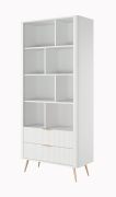 Libreria "Sloughia" 01, bianco, frontale cannettato, 8 ripiani, 2 cassetti, 194 x 88 x 38 cm