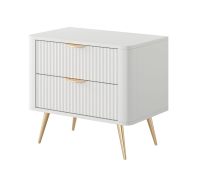 Comodino "Sloughia" 07, bianco, frontale: cannettato, maniglie e gambe: metallo, 2 cassetti, bordi in ABS, 55 x 63 x 38 cm