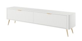 Mobile TV "Sloughia" 05, bianco, frontale cannettato, maniglie e gambe: metallo, 2 ante a ribalta, 2 scomparti, 51 x 200 x 38 cm