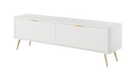 Mobile TV "Sloughia" 06, bianco, frontale cannettato, maniglie e gambe: metallo, 2 ante a ribalta, 2 ripiani, 51 x 163 x 38 cm