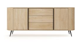 Madia "Metline" 01, color rovere Cremona, 2 ante scorrevoli, 3 cassetti, 4 scomparti, bordi in ABS, funzione "push-to-open", 196 x 40 x 82 cm