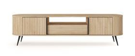 Mobile TV "Metline" 02, color rovere Cremona, 2 ante scorrevoli, 1 cassetto, bordi in ABS, funzione "push-to-open", 196 x 40 x 51 cm
