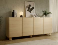 Madia "Bizerta" 02, color rovere Vicenza, gambe: legno, 4 ante, 8 scomparti, bordi in ABS, funzione "push-to-open", 200 x 38 x 80 cm
