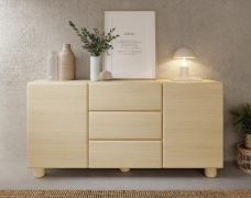 Madia "Bizerta" 03, color rovere Vicenza, gambe: legno, 2 ante, 3 cassetti, 4 scomparti, bordi in ABS, funzione "push-to-open", 160 x 38 x 80 cm