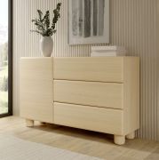 Madia "Bizerta" 05, color rovere Vicenza, gambe: legno, 1 anta, 3 cassetti, 2 scomparti, bordi in ABS, funzione "push-to-open", 130 x 38 x 80 cm