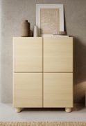 Madia "Bizerta" 01, color rovere Vicenza, gambe: legno, 4 ante, 8 scomparti, bordi in ABS, funzione "push-to-open", 100 x 38 x 125 cm