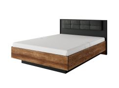 Letto matrimoniale 160 x 200 cm | Finitura castagno/antracite | Testiera imbottita | Vano contenitore | Bordi ABS
