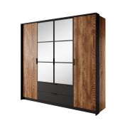 Armadio ad ante battenti "Jendouba" 01, color castagna/antracite, 2 ante a specchio, 2 cassetti, bordi in ABS, 210 x 223 x 59 cm