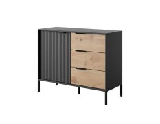 Cassettiera stretta con sistema di chiusura ammortizzata Fouchana 11, colore: nero / rovere Artisan - Dimensioni: 81 x 103 x 39,5 cm (A x L x P), con tre cassetti