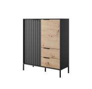 Cassettiera moderna dal design semplice Fouchana 08, colore: nero / rovere Artisan - Dimensioni: 123 x 103 x 39,5 cm (A x L x P), con chiusura ammortizzata