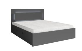 Letto alla francese Almopia 04 | Grigio grafite | 1 cassetto | Illuminazione LED | 140 x 200 cm