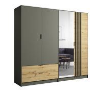 Armadio battente Dionysos 01 | 2 cassetti | 1 anta specchio | Rovere Artisan & Grigio Grafite | 202,5x220x54 cm