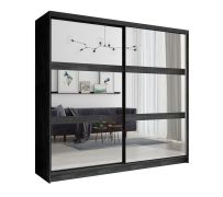 Armadio scorrevole Elafonisos 01 | Rovere Wellington | Ante a specchio | 2 barre appendiabiti | 10 scomparti