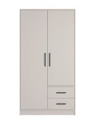 Armadio "Hannut" 08, color cashmere, 2 ante, 2 cassetti, 1 scomparto, 1 ripiano in legno, 1 barra appendiabiti, 190 x 100 x 56 cm