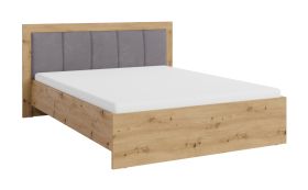 Letto matrimoniale moderno Hannut 33 | Rovere Artisan e grigio | 160 x 200 cm | Contenitore integrato