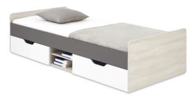 Letto singolo con contenitore Schilde 16 | Rovere bianco, bianco, antracite | 120 x 200 cm superficie