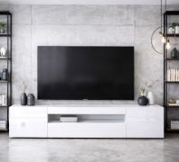 Mobile TV "Silvado" 2, bianco lucido, 2 scomparti, design senza maniglie, 200 x 40 x 45 cm