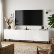 Mobile TV "Zolvane" 2.0, bianco lucido, 4 ante, 8 ripiani, 200 x 42 x 53,5 cm