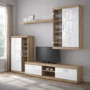 Parete attrezzata "Celesco" 2, 4 pz, rovere Sonoma/bianco lucido, maniglie in metallo, 260 x 42 x 206 cm