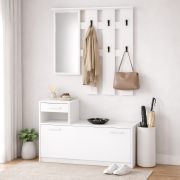 Ingresso completo - Set "Kelvini", 2 pz, bianco, 3 scomparti, 1 cassetto, 1 specchio, 6 ganci