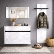 Ingresso completo - Set "Palvudo", 3 pz, bianco lucido/nero, 2 ante, 2 cassetti, 3 ampi scomparti, 1 appendiabiti