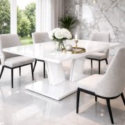 Tavolo rettangolare "Monzelo", bianco lucido, piano da 32 mm di spessore, 6 pax, 160 x 90 x 75 cm