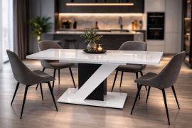 Tavolo da pranzo allungabile "Ventio", bianco lucido / nero, 4-6 pax, 120-160 x 80 x 75 cm