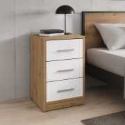 Comodino "Darven", color rovere Artisan / bianco opaco, 3 cassetti, 40 x 35 x 60 cm