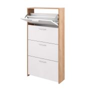 Scarpiera "Belvun" 4, color rovere Artisan / bianco opaco, 4 ripiani a ribalta, 69 x 25 x 151 cm