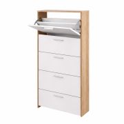 Scarpiera "Belvun" 5, color rovere Artisan/bianco opaco, 5 scomparti a ribalta, 69 x 25 x 187 cm