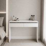 Toeletta "Simoa", color ninfea alba / cemento, 2 cassetti, incl. specchio, 120 x 41,8 x 83 cm