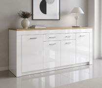 Madia "Tridano", color rovere Artisan / bianco lucido, 5 scomparti, 1 cassetto, 190,4 x 35 x 84,5 cm