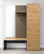 Guardaroba completo - Set "Miavorla" 1, color rovere Artisan / nero, specchio, 4 scomparti, 150 x 40 x 198,5 cm