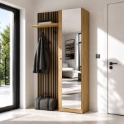 Guardaroba completo - Set "Miavorla" 2, color rovere Artisan / nero, 1 ripiano, 3 ganci, 4 scomparti, specchio, 100 x 40 x 198,5 cm