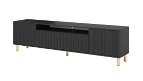 Mobile porta TV nero con gambe oro | Frontale rigato | Stile moderno | 54 x 200 x 40 cm | Cieneguillas 10