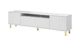 Mobile TV da soggiorno bianco rigato | Gambe oro | Push-to-open | 54 x 200 x 40 cm | Cienequillas 07