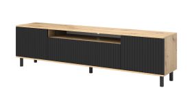 Mobile porta TV frontale scanalato | Rovere Artisan/nero | Gambe nere | 54 x 200 x 40 cm | Soggiorno elegante