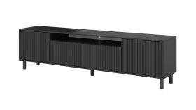 Mobile porta TV Cieneguillas 11 nero | Frontale rigato | Funzione push-to-open | Gambe in metallo