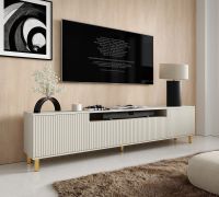 Mobile TV "Cienequillas", color cashmere, gambe: oro, 2 ante a battente, 1 anta a ribalta, 4 scomparti, funzione “push-to-open”, 200 x 40 x 54 cm