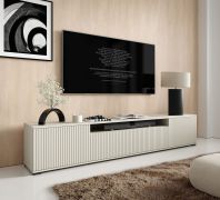 Mobile TV "Cienequillas" 15, color cashmere, gambe: nero, 2 ante a battente, 1 anta a ribalta, 4 scomparti, funzione "push-to-open", 200 x 40 x 42 cm