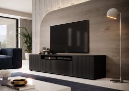 Mobile TV Cieneguillas 12 nero | Frontale rigato | Push-to-open | 42 x 200 x 40 cm | 4 scomparti | Passacavo