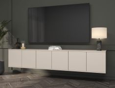 Mobile TV "Boquilla" 09, color cashmere, 6 ante, 12 scomparti, funzione "push-to-open", 210 x 40 x 40 cm