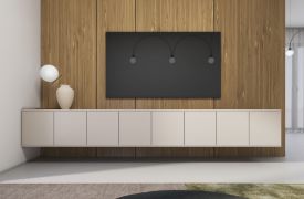 Mobile TV "Boquilla" 10, color cashmere, 8 ante, 16 scomparti, funzione "push-to-open", 280 x 40 x 40 cm