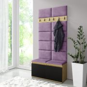 Armadio ingresso stretto con panca imbottita | Artisan/nero/viola | 215 x 100 x 40 cm | 8 paia scarpe | 6 ganci