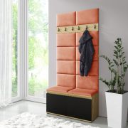 Armadio con panca imbottita | 8 paia di scarpe | Artisan/nero/arancione | 215x100x40 cm | 6 ganci | 4 vani
