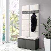 Panca appendiabiti imbottita 215x100x40 cm | Grafite/Crema | 8 paia scarpe | 6 ganci | 4 scomparti